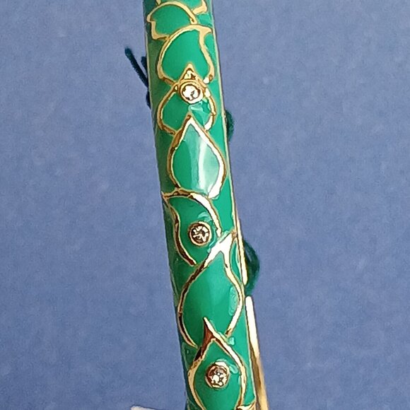 Vine Leaf Pattern Turquoise Enamel Hinge Bangle Skinny Bracelet Exquisite Casual - Picture 2 of 5